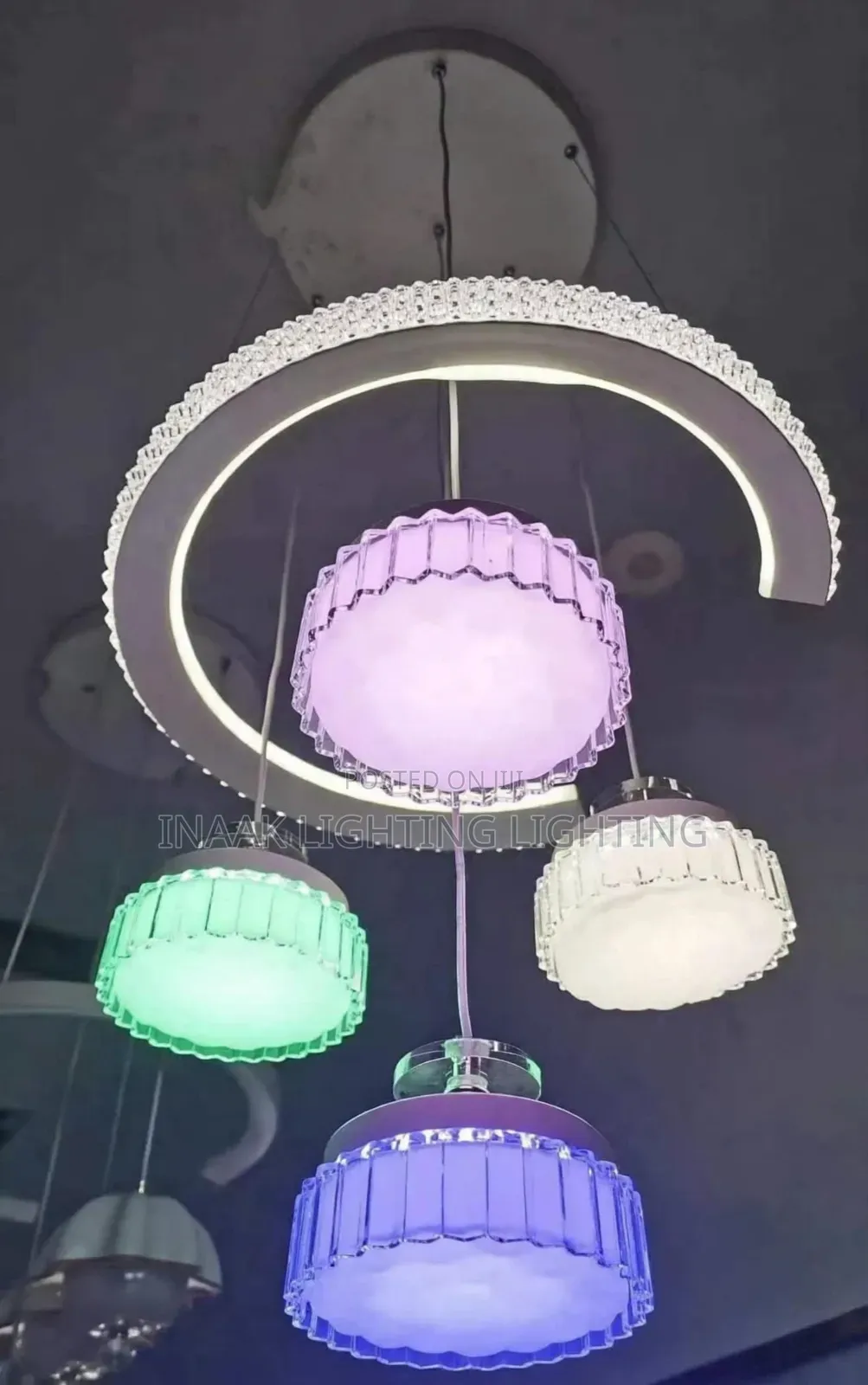 Luxury 4-Light RGB Crystal Ring Chandelier