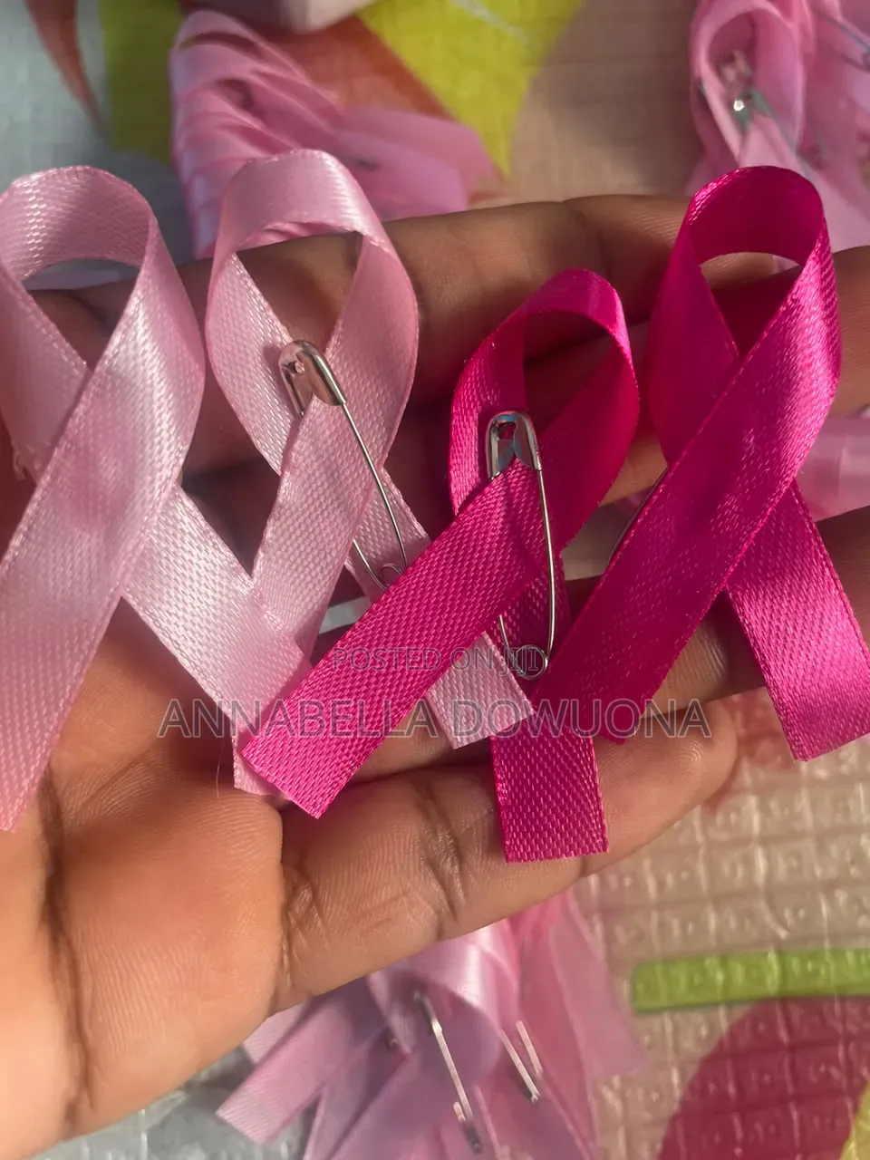 50pcs Breast Cancer Awareness Month Ribbons With Pins Already Fixed
