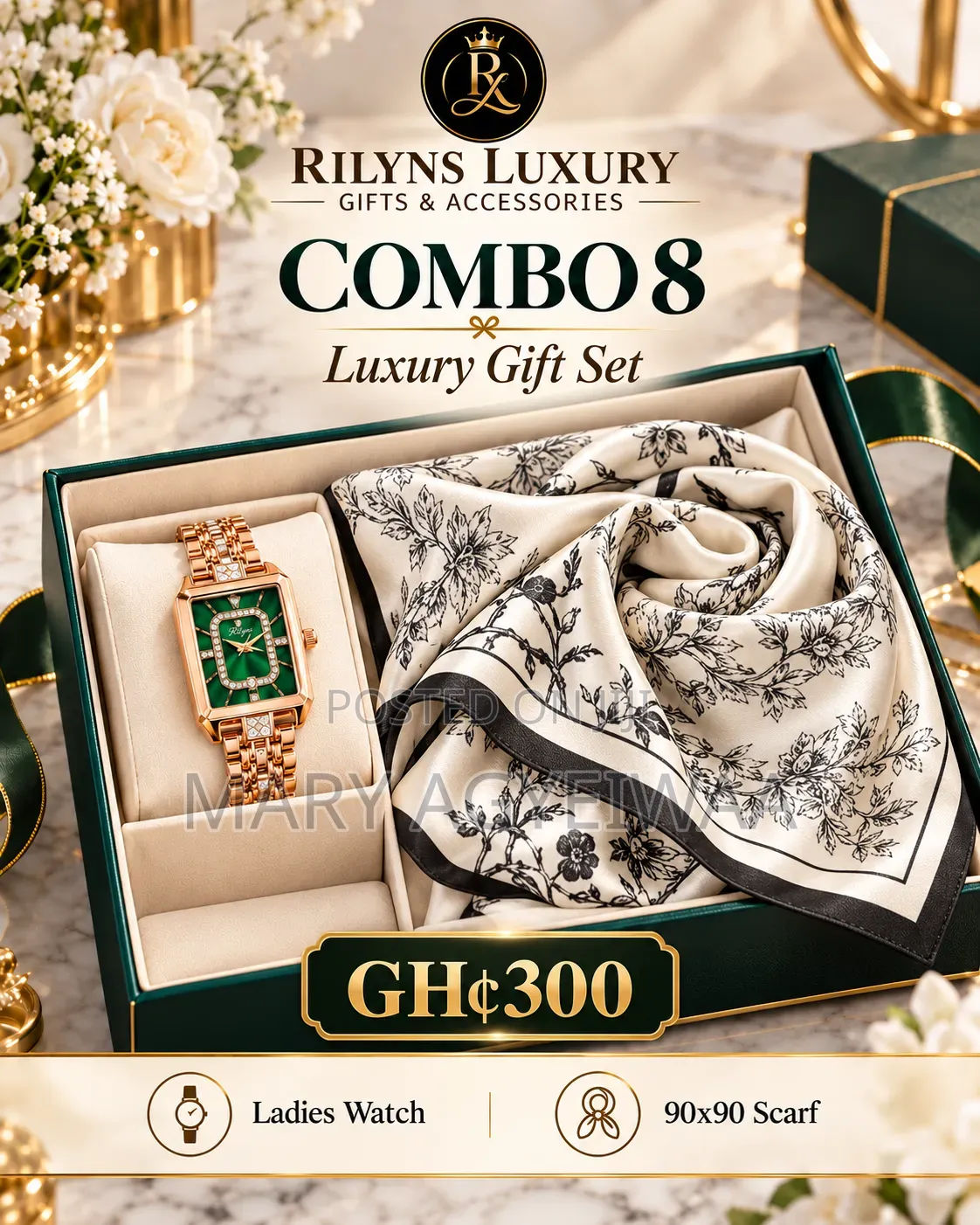 Silk Scarf With Watch Combo