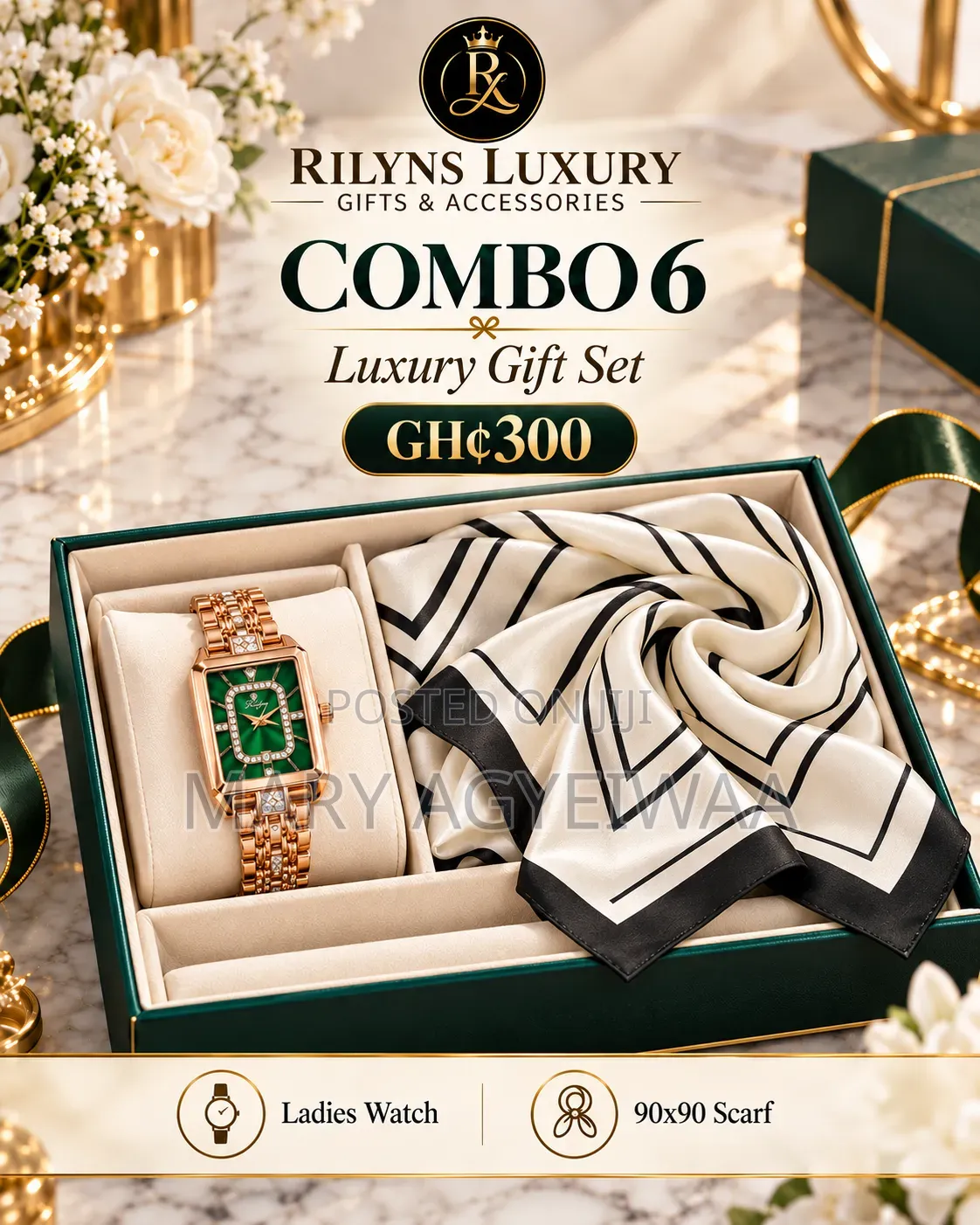 Silk Scarf With Watch Combo