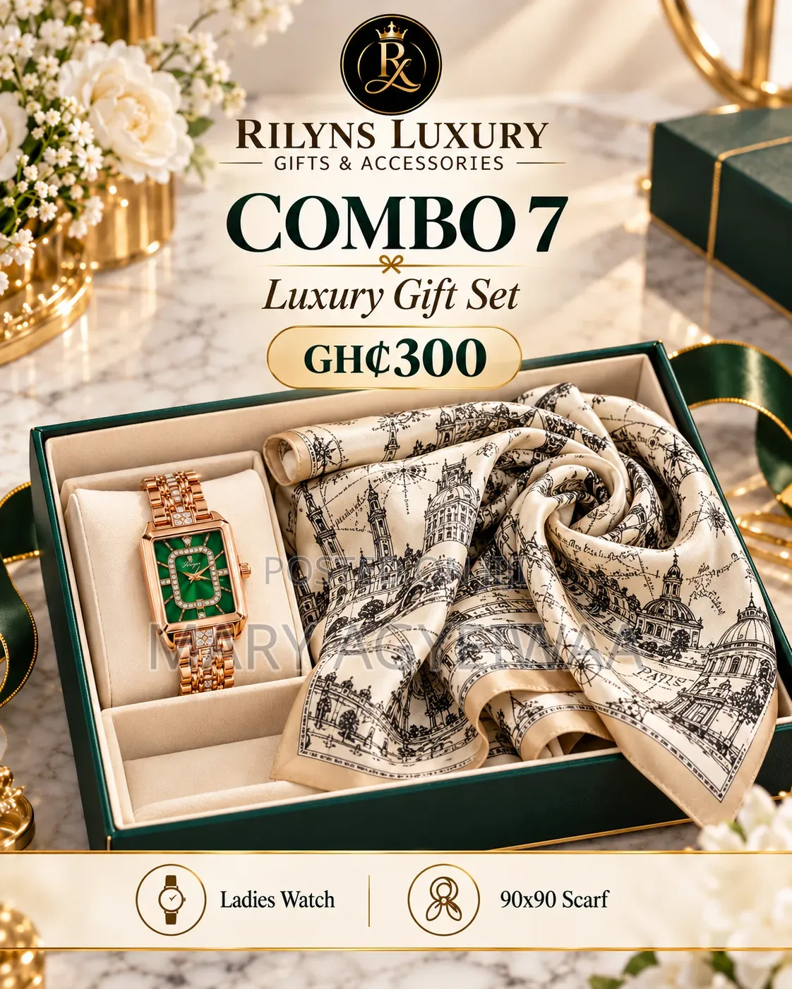Silk Scarf With Watch Combo