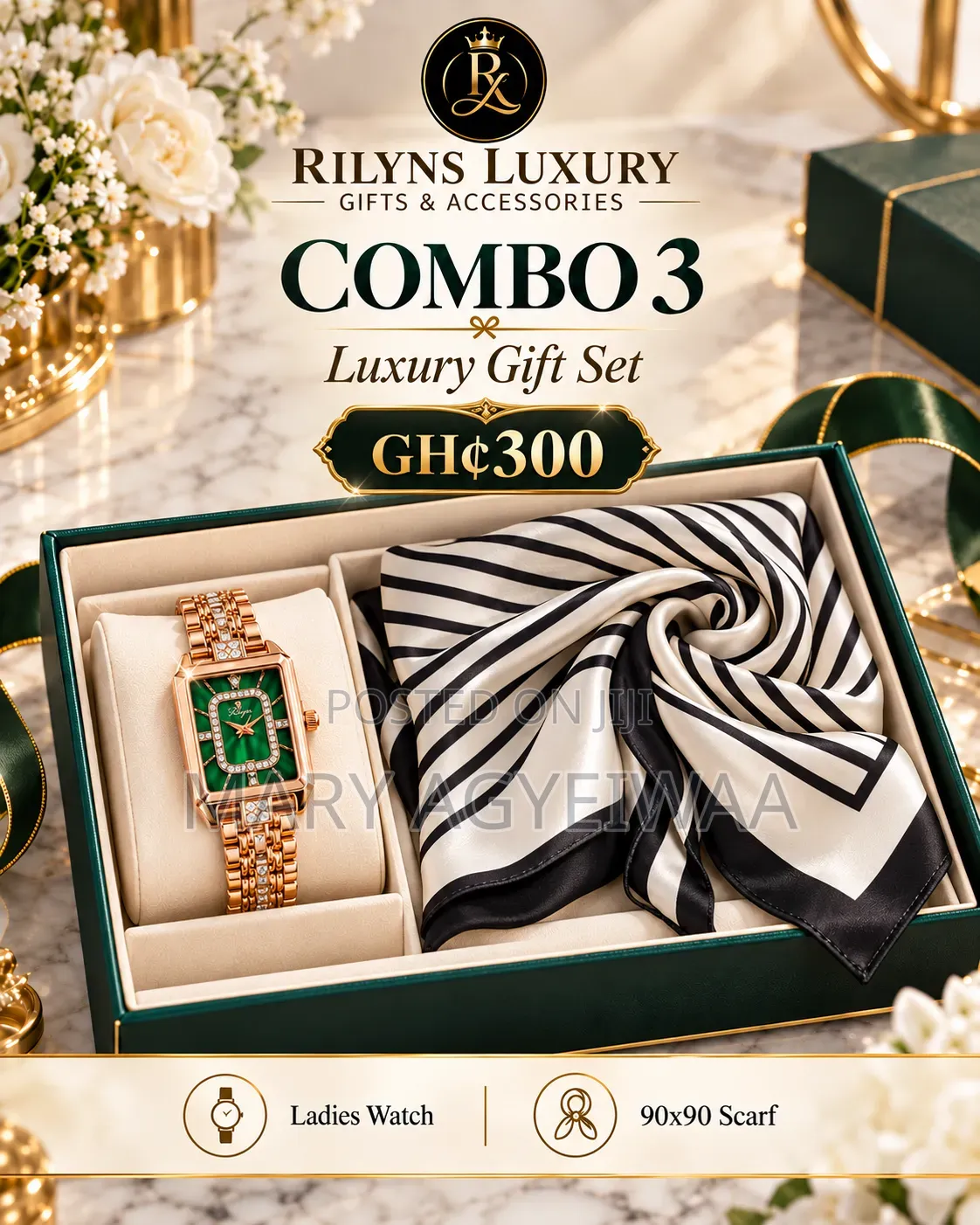 Silk Scarf With Watch Combo
