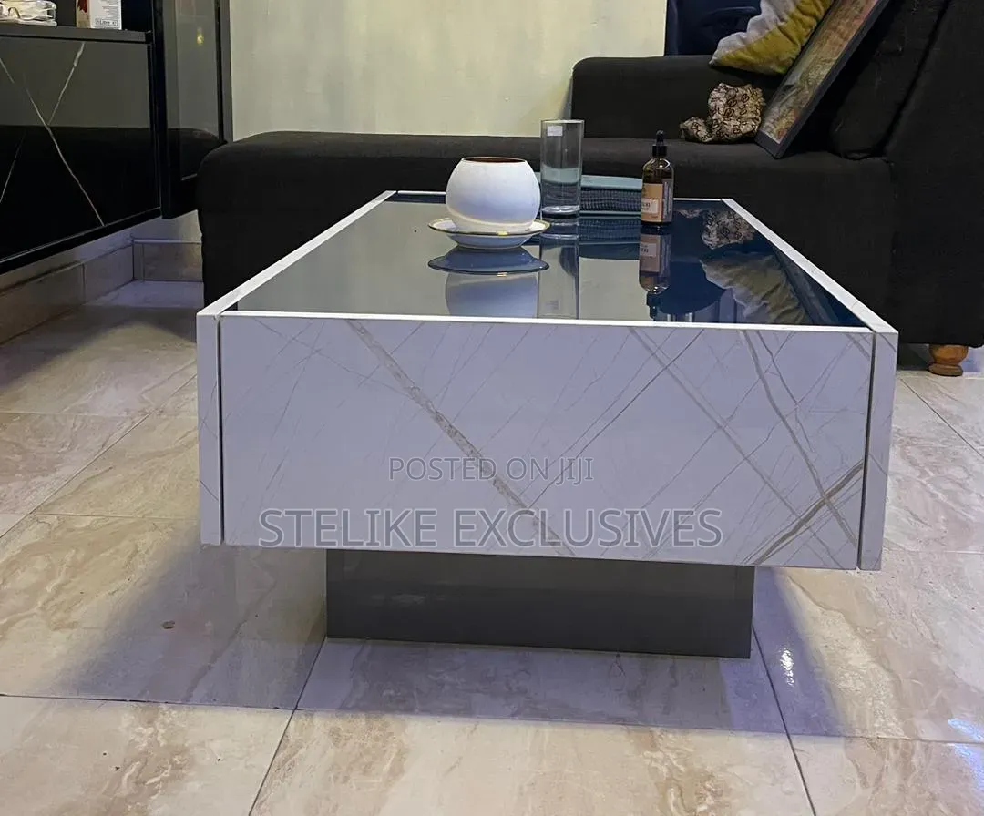 Rectangular Centre Table With Dark Glass Surfacing