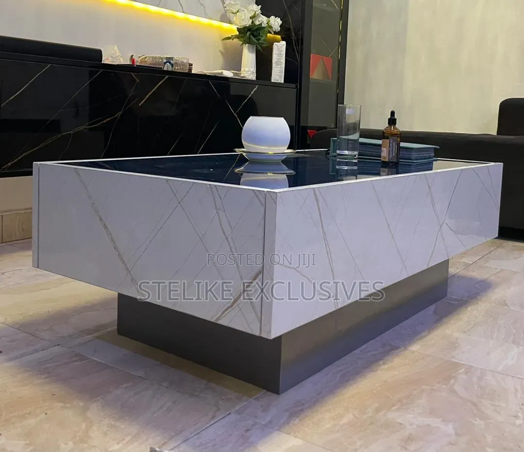 Rectangular Centre Table With Dark Glass Surfacing
