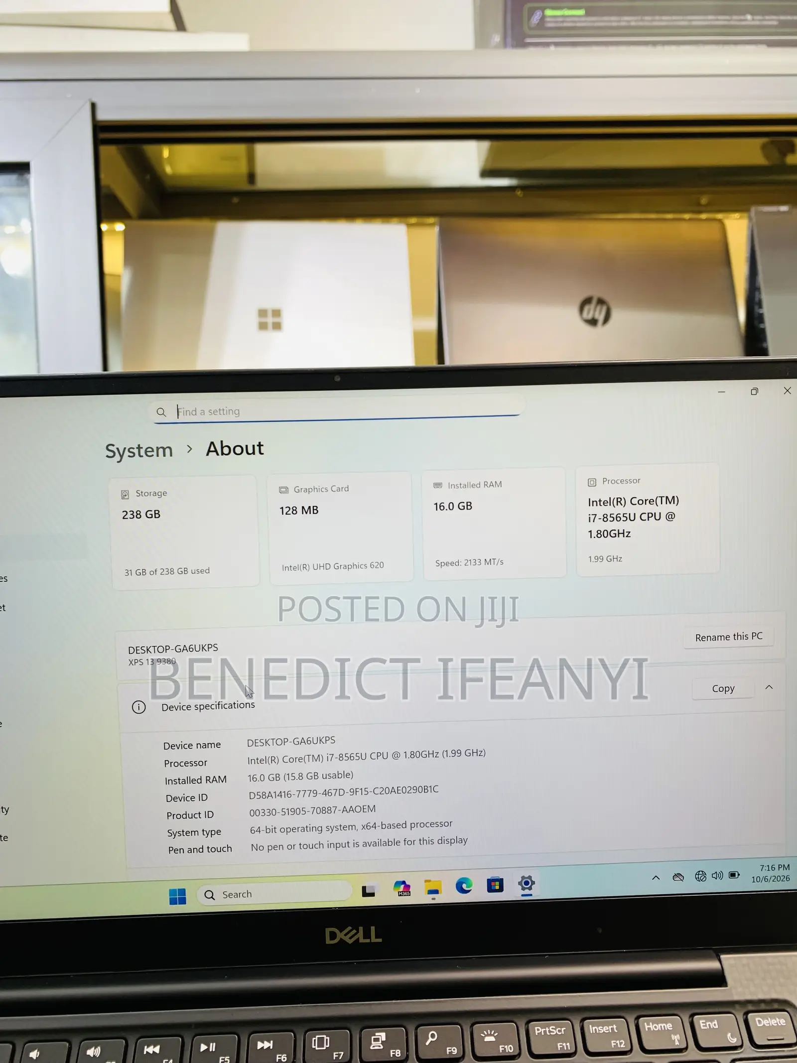 Laptop Dell XPS 13 9380 16GB Intel Core i7 SSD 256GB