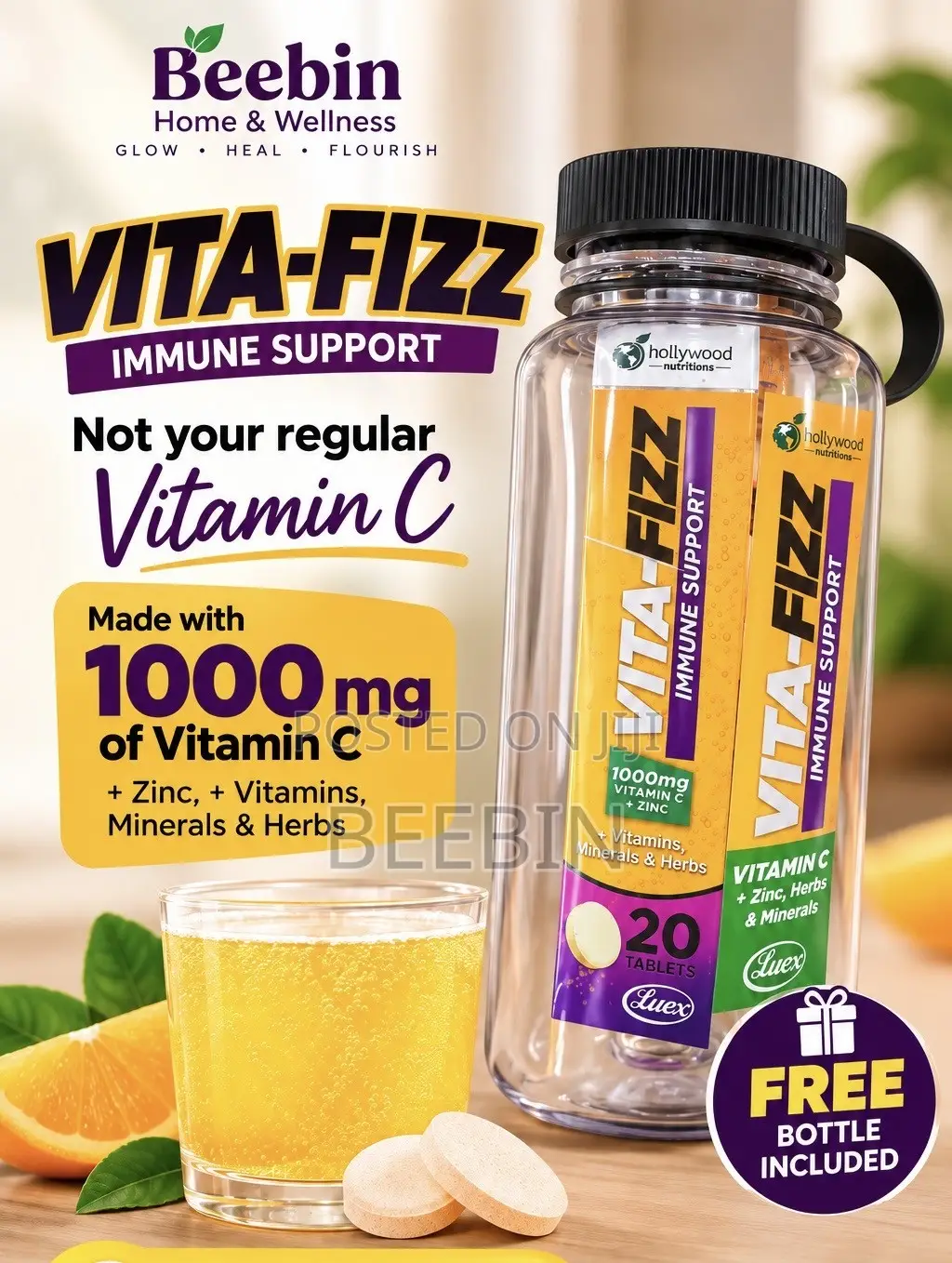 Vita-Fizz 1000mg Vitamin C + Zinc Effervescent Tablets in Bottle