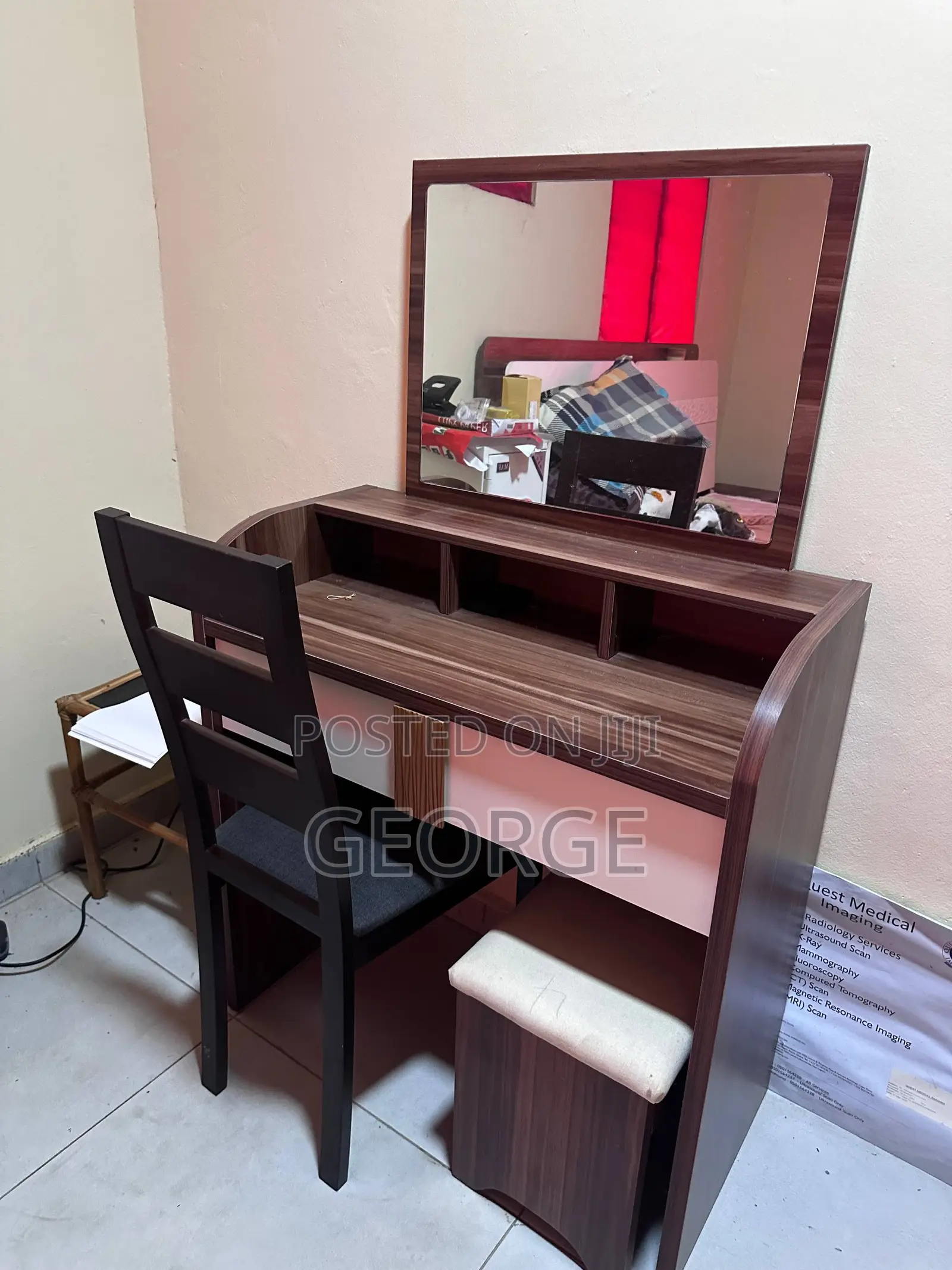 Dressing Table With Large Mirror & Chair – Good Condition