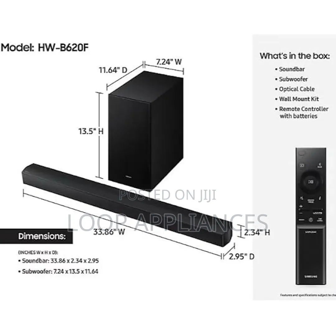 New 300 Watts Samsung HW-B620F 3.1 Channel Soundbar - B620F