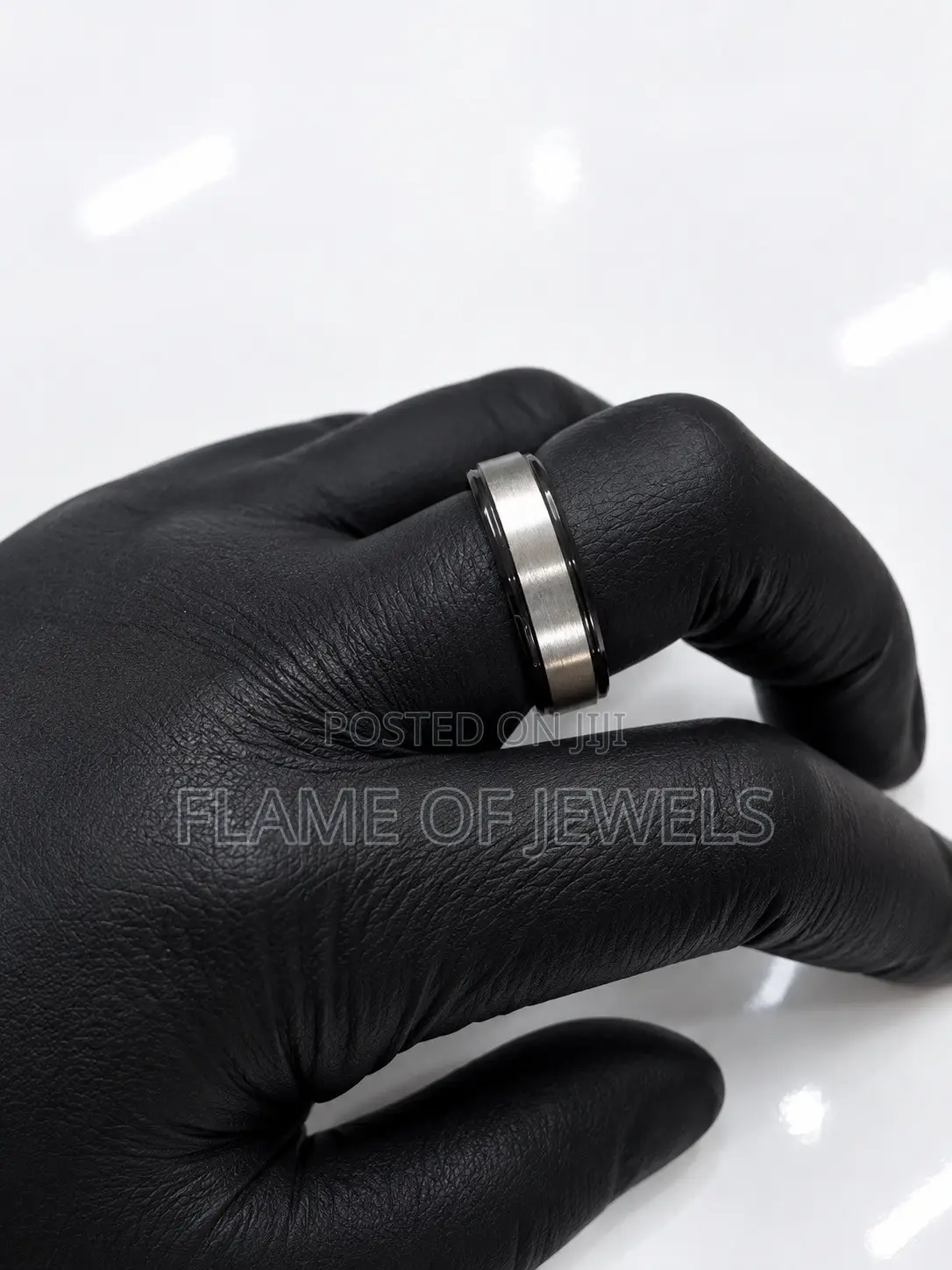 Two Tone Black and Silver Wedding Ring