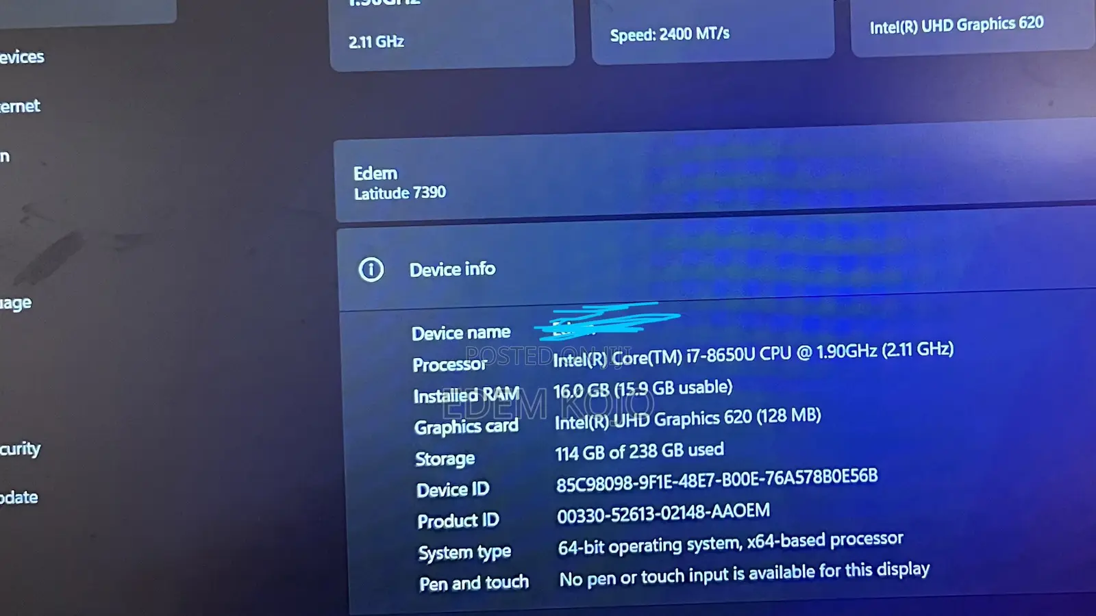 Laptop Dell Latitude 7390 16GB Intel Core i7 SSD 256GB