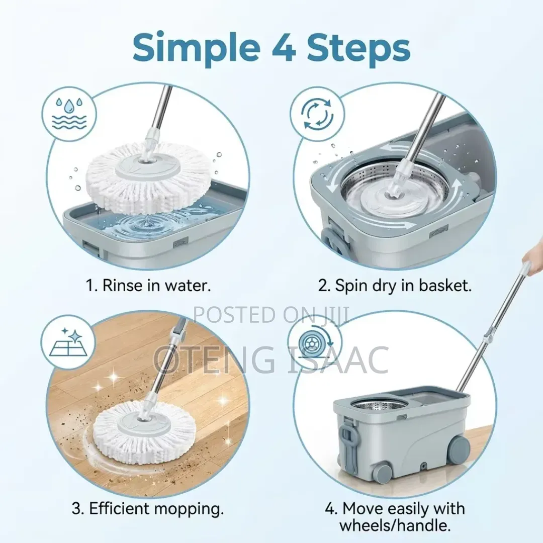 360° Rotating Spin Mop and Bucket Set With Rolling Wheels
