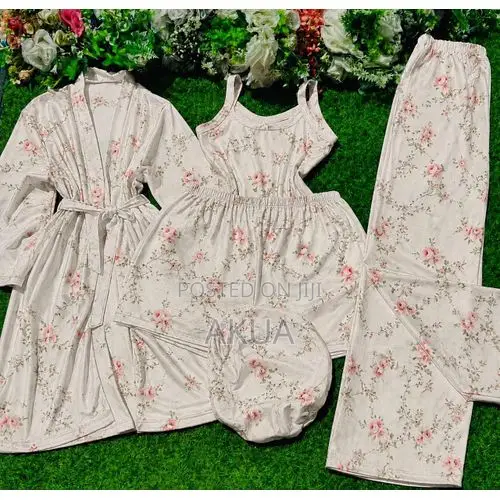 5-in-1 Luxury Floral Sleepwear Set for Women-Cream
