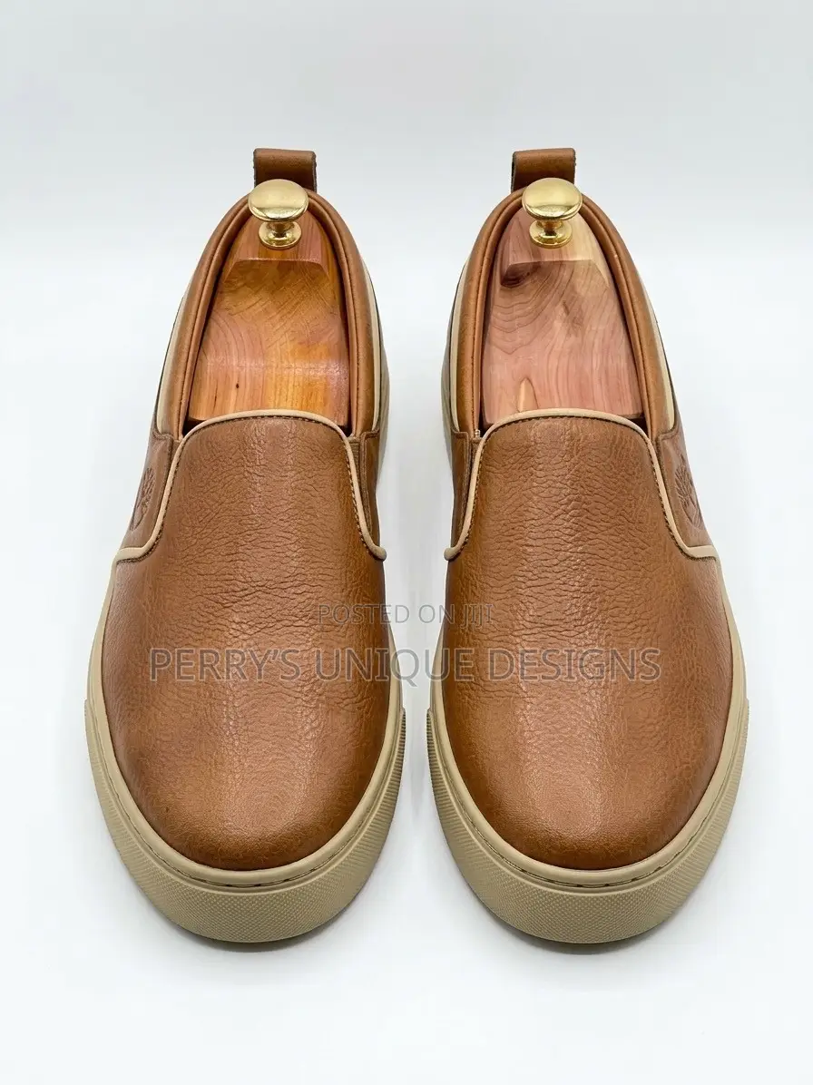 Men's Premium Leather Slip-on Loafer Sneakers – Brown