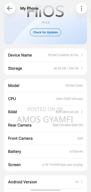 New Tecno Camon 50 Pro 256 GB Gray