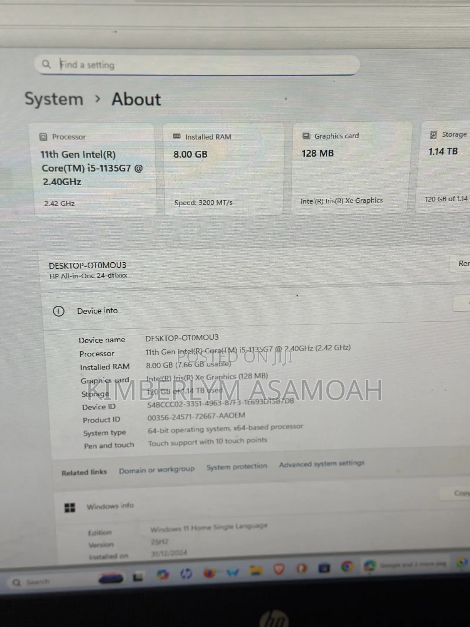 HP ProOne 240 G10 All-in-One 8GB Intel Core i5 HDD+SSD 1T