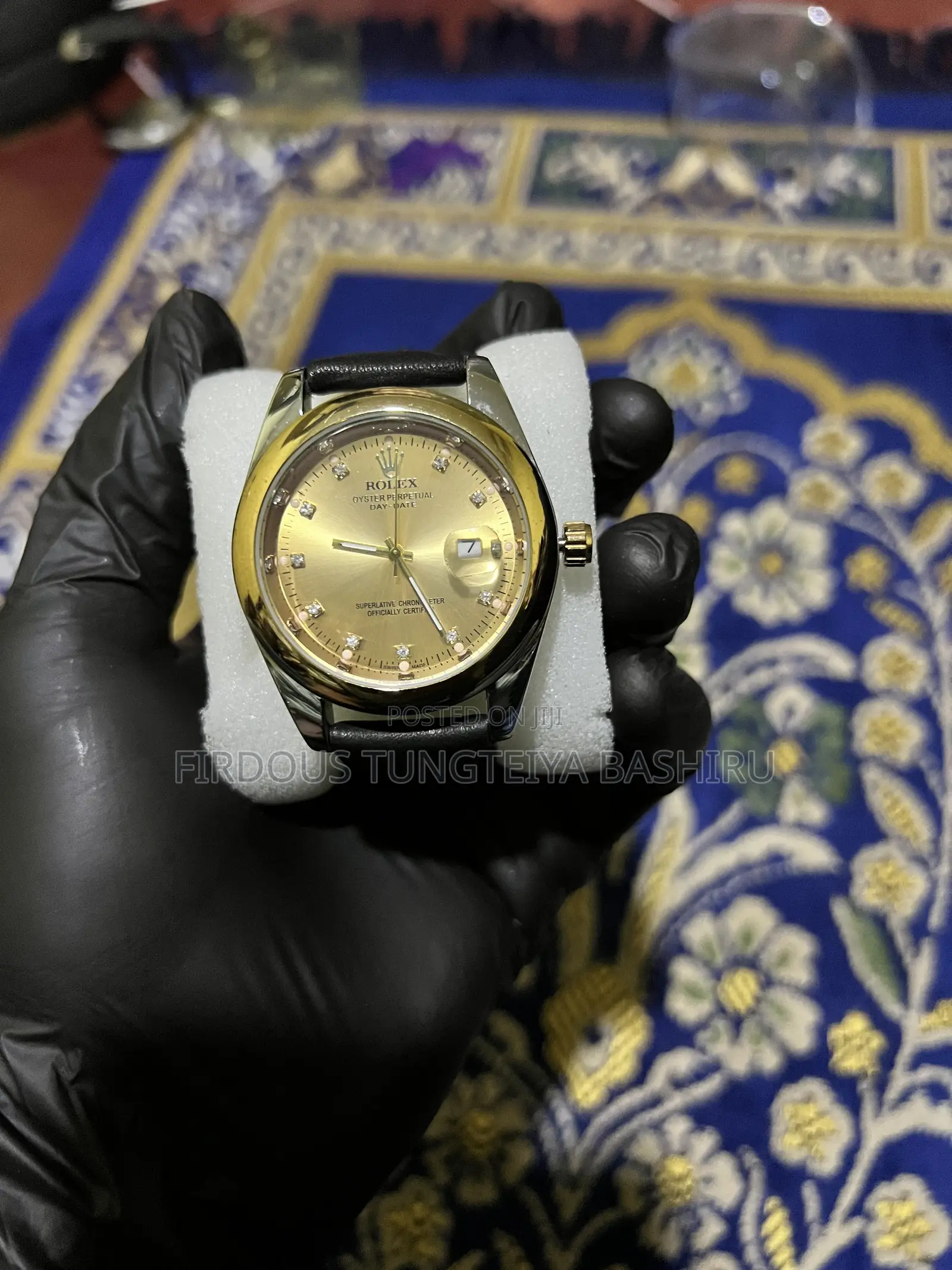 Rolex Gold Dial - Classic Black Leather Edition