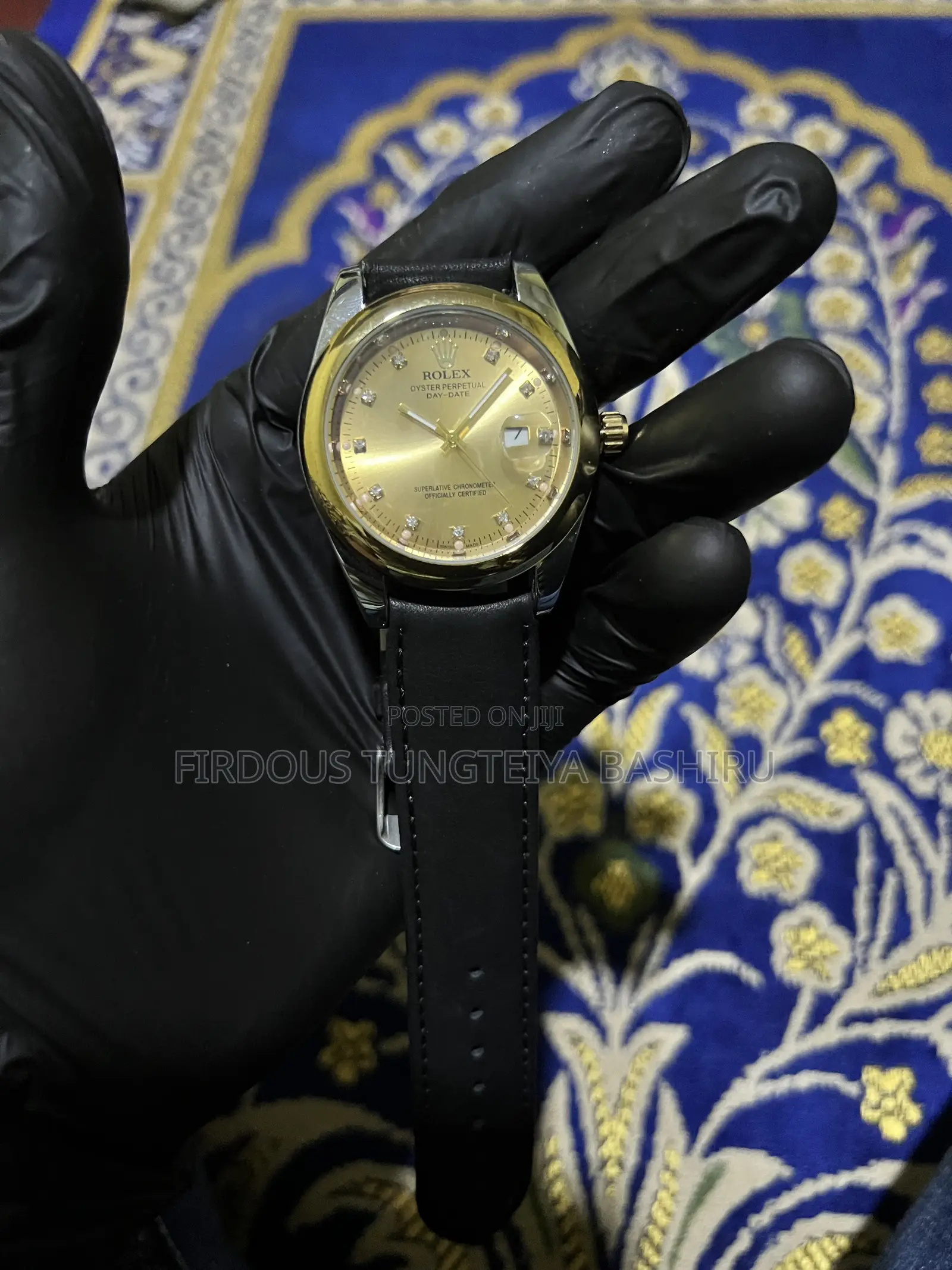 Rolex Gold Dial - Classic Black Leather Edition