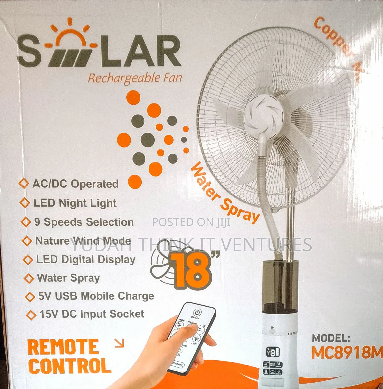 18 Inch Solar Rechargeable Mist Fan