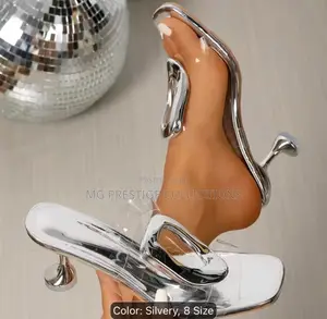 Elegant Champagne Transparent Heels With Gold Buckle