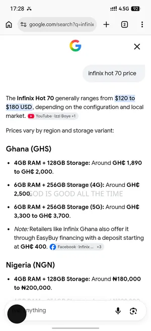 New Infinix Hot 70 128 GB Silver