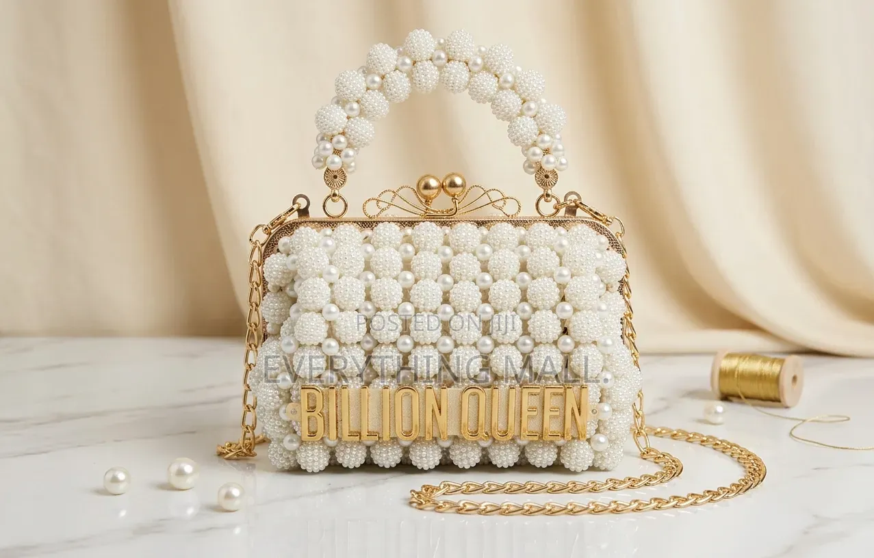 Handmade Pearl Beaded Handbag With Gold Chain, Brand New, Never Used.