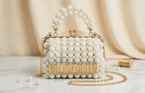 Handmade Pearl Beaded Handbag With Gold Chain, Brand New, Never Used.