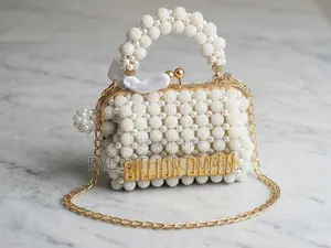 Handmade Pearl Beaded Handbag With Gold Chain, Brand New, Never Used.