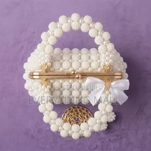 Handmade Pearl Beaded Handbag With Gold Chain, Brand New, Never Used.