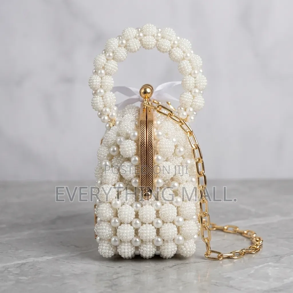 Handmade Pearl Beaded Handbag With Gold Chain, Brand New, Never Used.