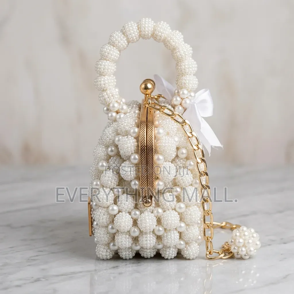 Handmade Pearl Beaded Handbag With Gold Chain, Brand New, Never Used.