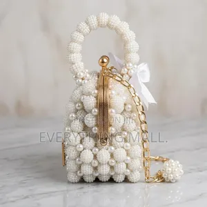 Handmade Pearl Beaded Handbag With Gold Chain, Brand New, Never Used.