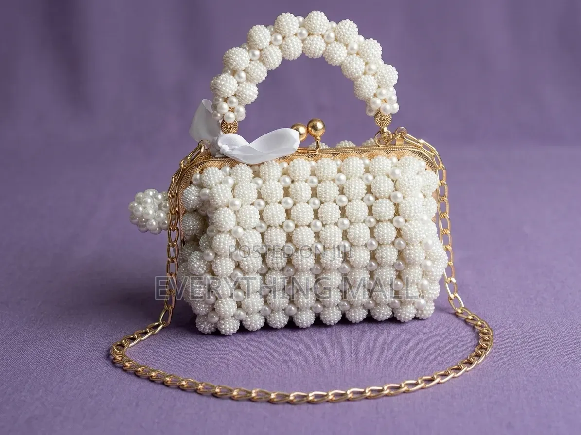 Handmade Pearl Beaded Handbag With Gold Chain, Brand New, Never Used.