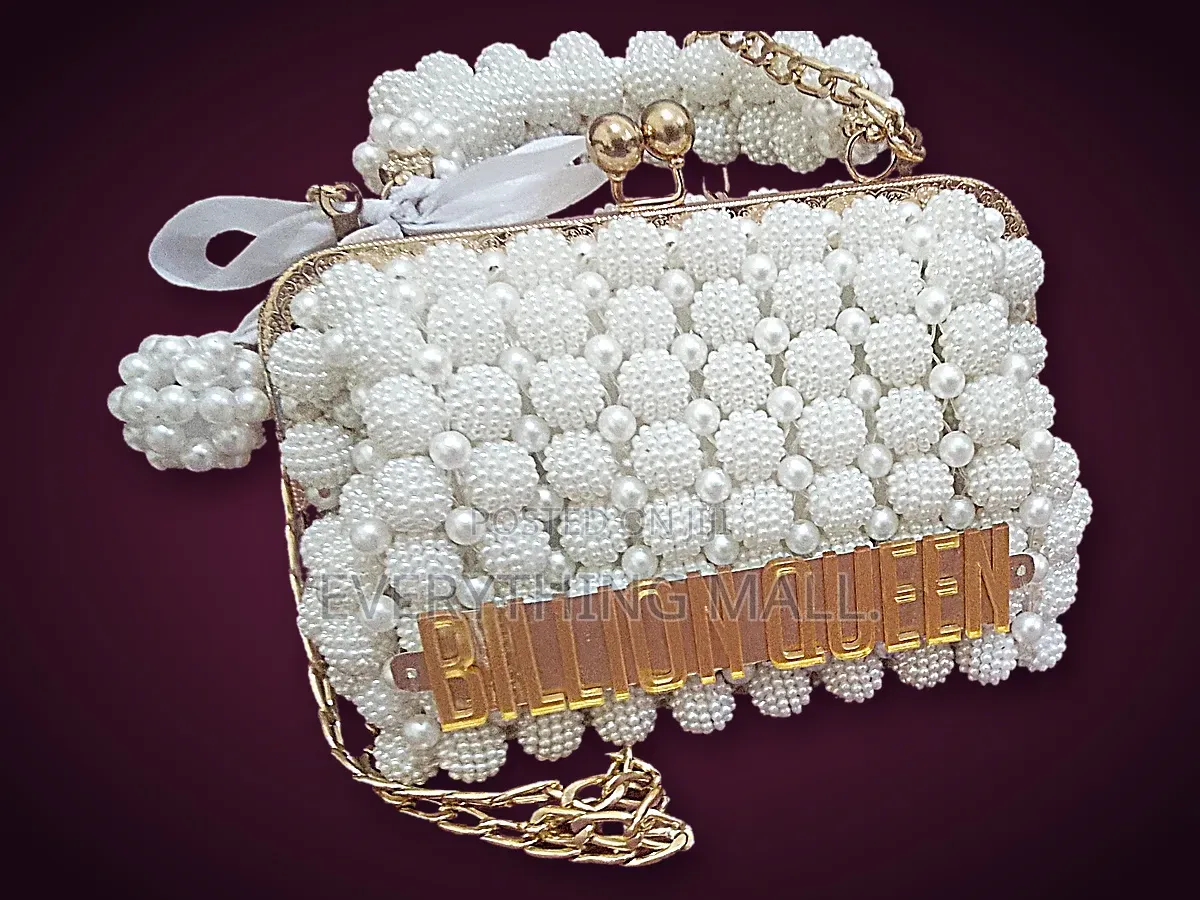 Handmade Pearl Beaded Handbag With Gold Chain, Brand New, Never Used.
