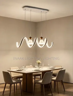 Luxury Wavy Ribbon Chandelier With 2 Wooden Ball Pendant Lights