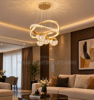 Gold Crystal Rings With 5 Crystal Ball Pendant Light