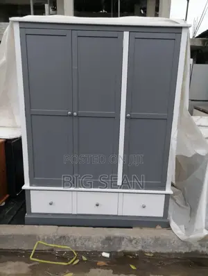 3 Door 3 Drawer Grey and White Wardrobe