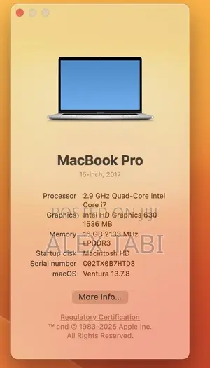 Laptop Apple MacBook Pro 2017 16GB Intel Core i7 SSD 512GB