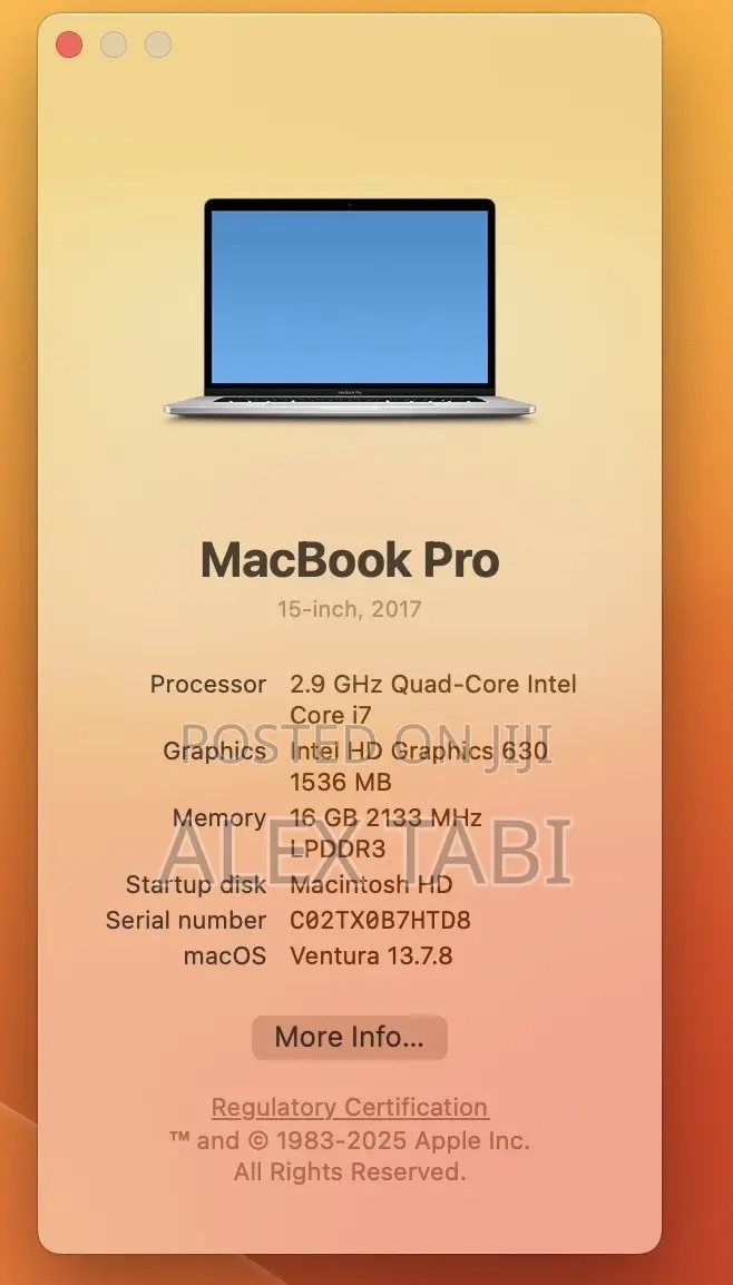 Laptop Apple MacBook Pro 2017 16GB Intel Core i7 SSD 512GB