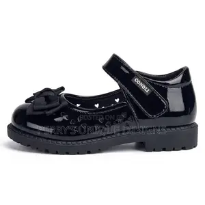 Conoli Glossy Bow Mary Jane Shoes for Girls-Black