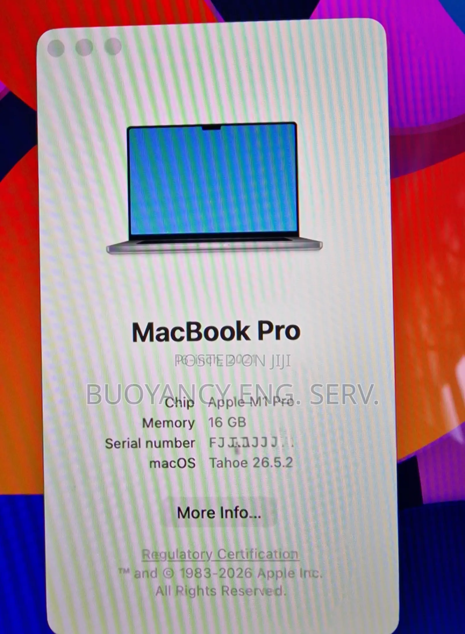 Laptop Apple MacBook Pro 2021 M1 16GB Apple M1 Pro SSD 512GB