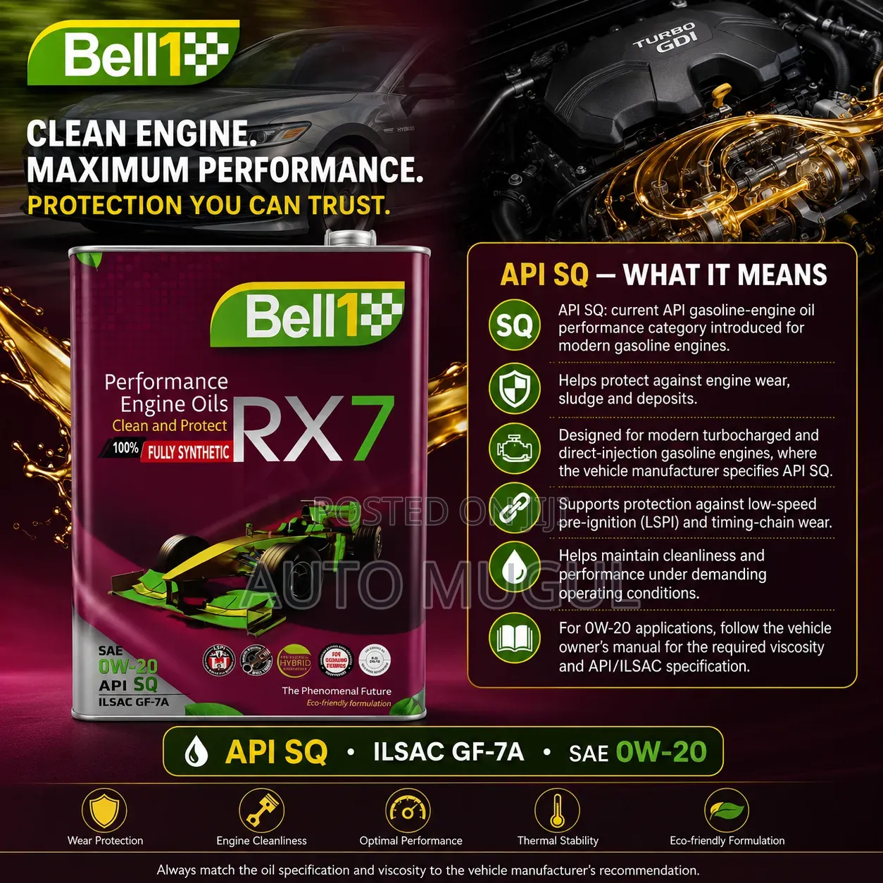 Bell 1 RX7 5w-30 100% Fully Synthetic Engine Oil 5litres