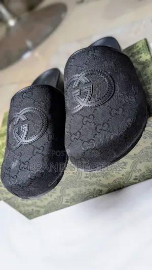Unisex Black Monogram Gucci Slippers