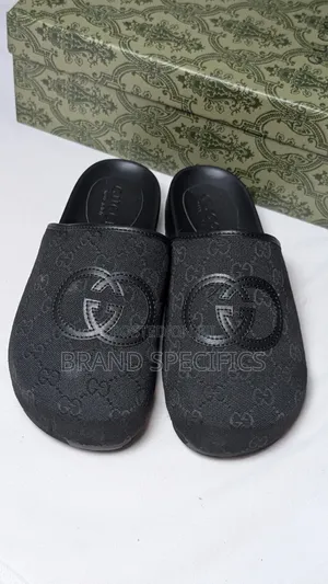 Unisex Black Monogram Gucci Slippers