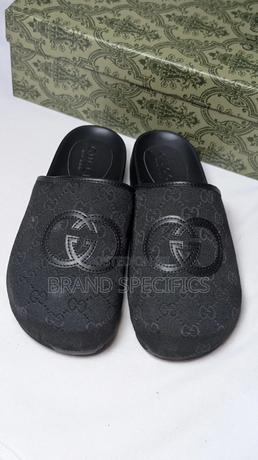 Unisex Black Monogram Gucci Slippers