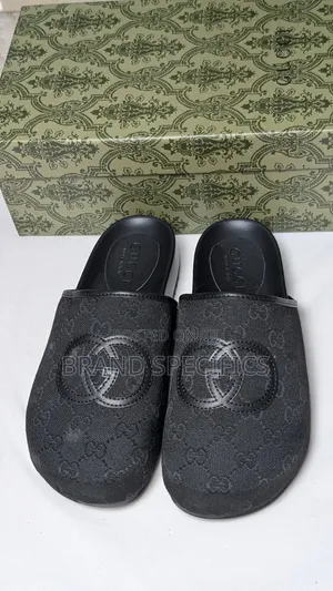 Unisex Black Monogram Gucci Slippers