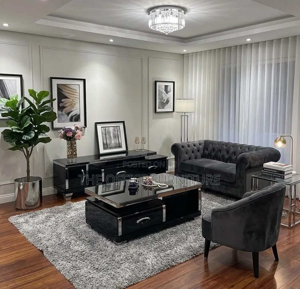 Luxury 2-Piece Black High-Gloss TV Stand & Coffee Table Set