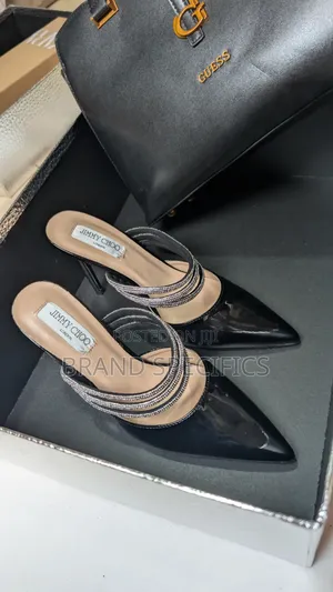 Women’s Black Rhinestone Pointed-Toe Mule Jimmy Choo Heels