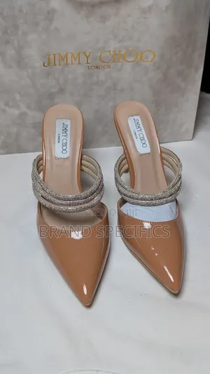 Nude Rhinestone Pointed-Toe Mule Jimmy Choo Heels