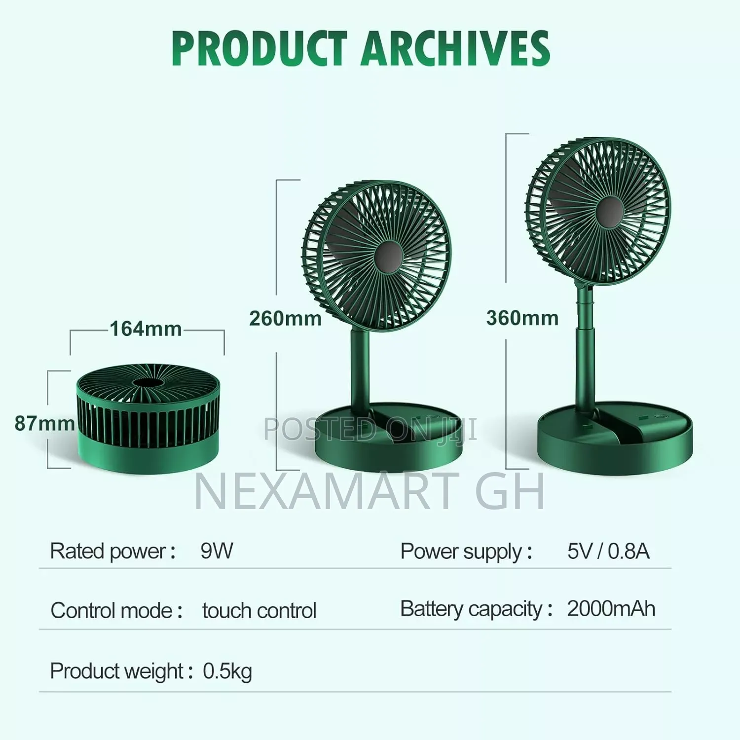 Rechargeable, Adjustable Desk Fan