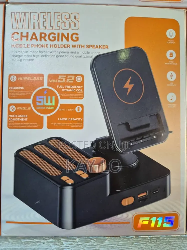 5 in 1 Wireless Charger With BT Speaker, MP3 , Holder, and Powerbank